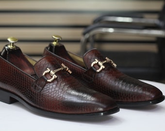 Mocasines de piel de pitón hechos a mano, mocasines de piel para hombre