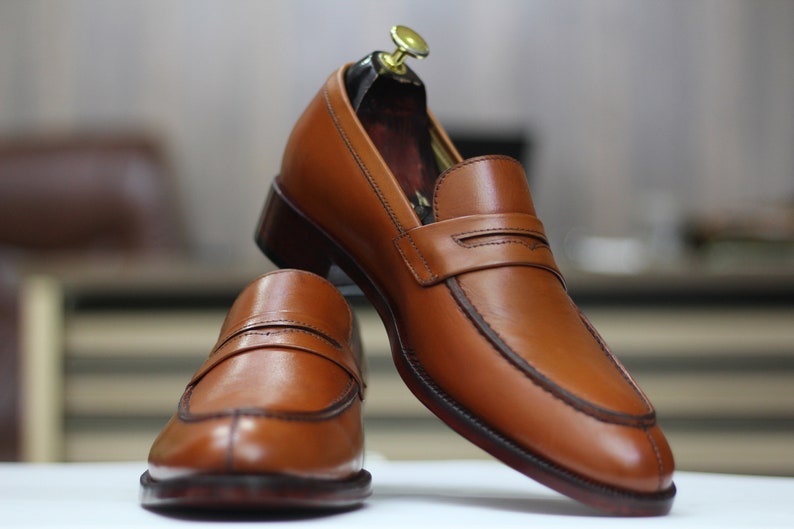 Handmade Penny Loafers, Leather Brown Loafers For Men's