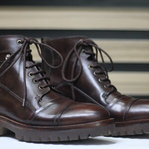 Brown Leather Boots for Men - Handmade Luxury Casual Dress Cap Toe Boots