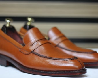 Mocasines marrones Penny, mocasines de cuero para hombres