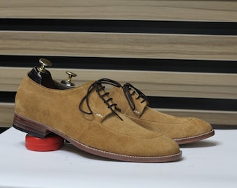 Zapatos Derby de ante hechos a mano, zapatos de cuero marrón con cordones