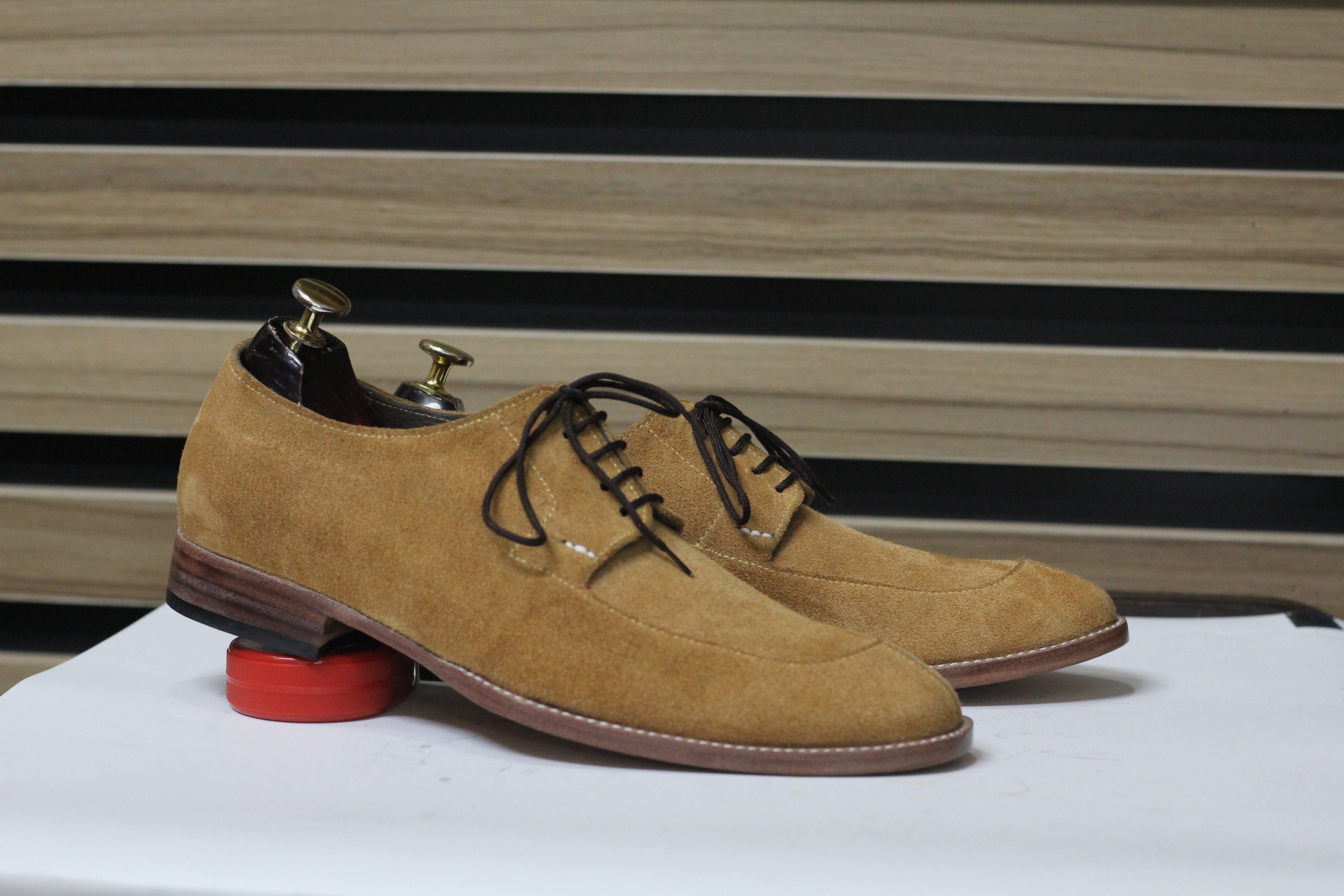 Handmade Derby Suede Lace up Shoes, Suede Brown Shoes for Men's - Main Image