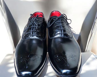 Handgemaakt zwart oxford met krokodillenmotief | Formele herenschoenen | Luxe schoenen voor bruiloften en bruidegoms