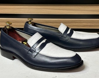 Mocasines de piel de cocodrilo hechos a mano: zapatos de vestir de cuero para hombre