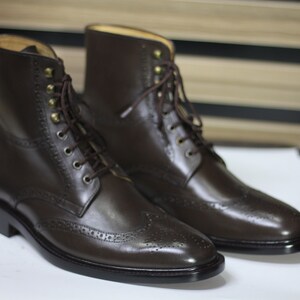 Wing Tip Leather Brown Boots for Men
