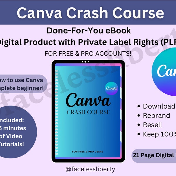 Canva Crash Course with Private Label Resell Rights, MRR/PLR Canva Guide to Rebrand Done-for-You Canva Course to Resell, DFY Digital Product