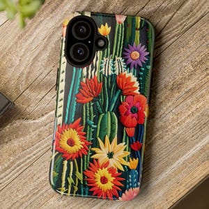 Cactus Phone Case: Faux Embroidery, Western Floral Design