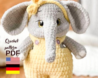 Schema elefante all'uncinetto: peluche amigurumi (schema PDF)