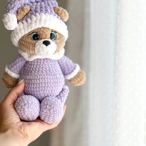 Handmade Crochet Teddy Bear in Blue Jumpsuit