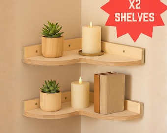 Corner Mounted Shelf (Set of 2) – Wooden Scandinavian Corner Shelf 28x12 cm