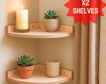 Corner Mounted Shelf (Set of 2) – Wooden Scandinavian Corner Shelf 28x12 cm