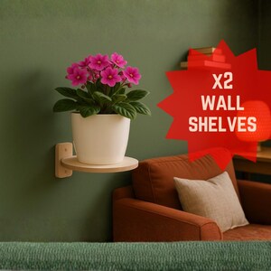 Wall Shelf (Set of 2) Medium Minimalist Birch Plywood   - Small Space Decor (15 cm / 5.9 in)