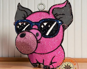 Cute Pig Car Freshie – Glitter Pink Pig Blowing Bubble Gum – Baja Cactus Scent Air Freshener – Funny Animal Car Accessory – Pig Lover Gift