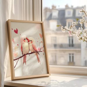 Love Birds in a Tree – Romantic Valentine’s Day Wall Art, Love-Themed Nature Print, Couple Gift, Heartwarming Home Decor