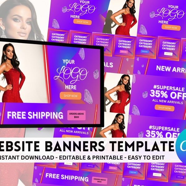 Website Banners, DIY Web Banner Template Design, Shopify Website Banners, Fashion Web Banners, Boutique Web Banners, Premade Business Design