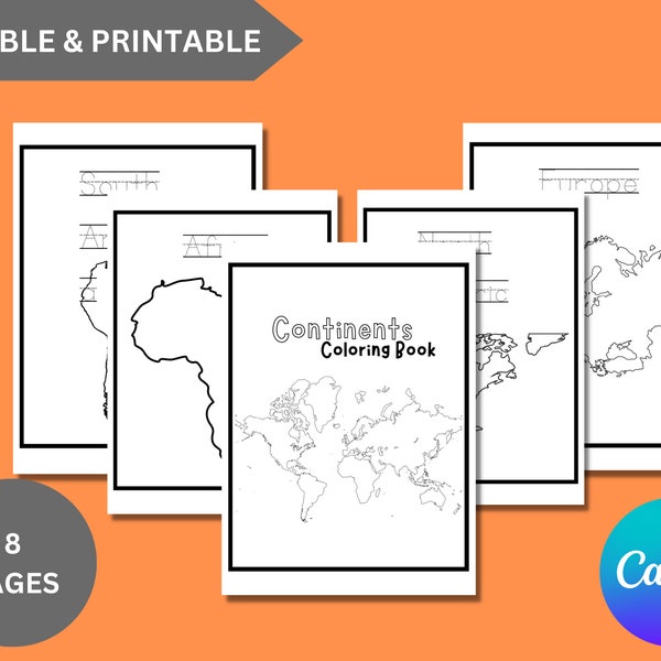 Continent Colouring Book, Colouring Page, Printable World Map, Printable Maps, History Activity Book, Preschool Science