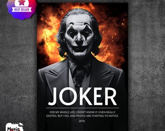 Arte de parede cinematográfica do filme Joker, pôster de filme dramático, melhores impressões de arte de filme, download instantâneo de decoração do Joker, retrato do Joker para impressão, 1569