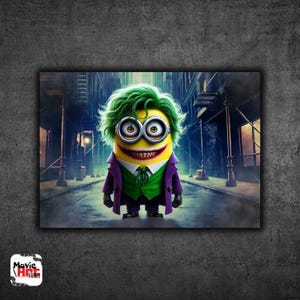 4K Minion Joker Poster, druckbare digitale Grafik, dunkle Cartoon Wandkunst, sofortiger Download Bösewicht Dekor, einzigartige dunklen Humor Poster, 1540