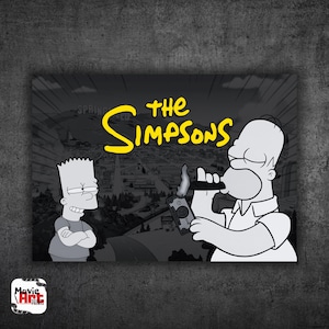 The Simpsons Instant Download Printable Poster | Monochrome Retro Art of Homer & Bart | Vintage Cartoon Wall Decor | Cartoon Artwork | 1399