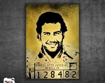 Pablo Escobar Mugshot Poster, Gold Monochrome Art, Pablo Escobar Prints, Instant Download Gold Wall Decor, Printable Narcos Wall Art, 1771