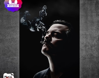 Pablo Escobar Poster, Narcos Digital Art, Dark Minimalist Wall Art, Instant Download Wall Art, Crime Series Decor, Cigarette Smoke Art, 1499