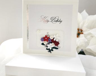 Luxury Hot Foiled Birthday Card: Handmade Flowers, Gift Box