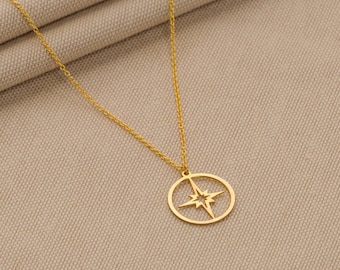 14K Gold Vermeil North Star Pendant Necklace, Sterling Silver Celestial Jewelry