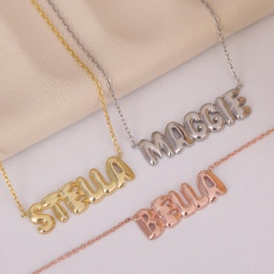 Custom 3D Bubble Necklace, Bubble Name Necklace, 3D Balloon Name Necklace, Personalized Puff Initial Letter Necklace, Christmas Gift for Her