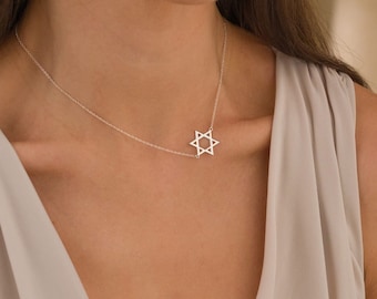 Sideways David Star Necklace Gold 14k, David Star Pendant, Magen David Necklace, Jewish Star Necklace, Star Of David Charm Necklace