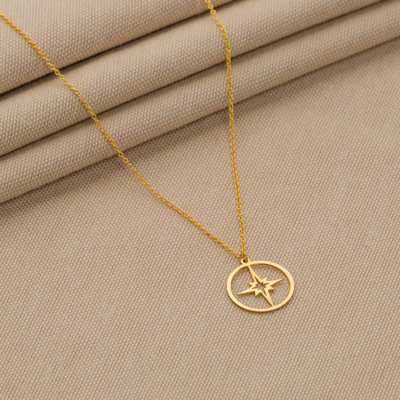 14K Gold North Star Necklace, Star Symbol Necklace, Celestial Star Necklace, Star Signet Necklace, Starry Night Pendant, Zodiac Jewelry Gift