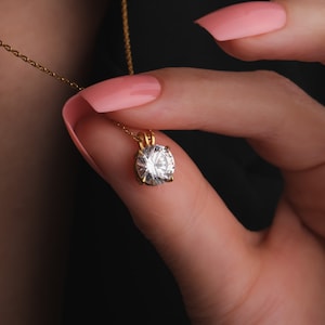 Solitaire CZ Necklace, Dainty CZ Diamond Necklace, Delicate Gemstone Jewelry, Cubic Zirconia Necklace, Natural Zirconia Pendant, Bridal Gift