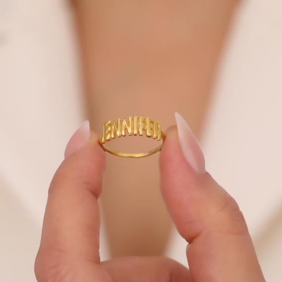 Custom 3D Sterling Silver Bubble Name Ring, Gold Vermeil