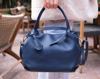 Leder Umhängetasche - Schwarze, Braune und Marineblaue Ledertasche - Personalisiertes Weihnachtsgeschenk - Tasche Frauen