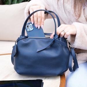 Frauen Ledertasche - Navy Blaue Umhängetasche - Personalisierte Tasche Leder -Schwarze Ledertasche - Weihnachtsgeschenk für Mama, Mama, Frau