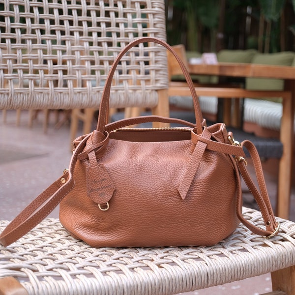 Leather Handbag - Custom Leather Top Handle Bag for Women - Christmas Gift for Her
