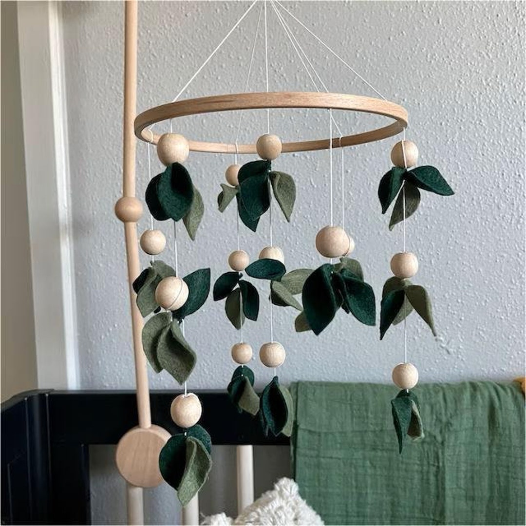 Hanging Mobile Wooden Crib Mobileleaf Crib Mobile Green Etsy