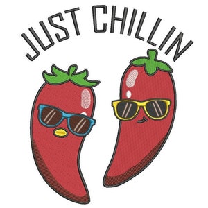 Just Chilling Chillies Machine Embroidery Design Red Chilly Embroidery Design Chilli Pepper Machine Embroidery DST Files Instant Download