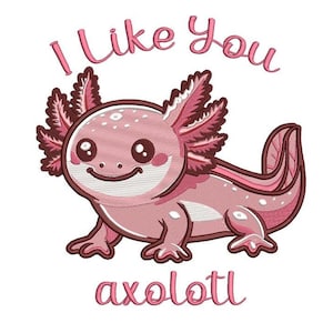 I Like You Axolotl Machine Embroidery Design Cute Animal Embroidery Design Axolotl love Embroidery Design DST PES Files Instant Download