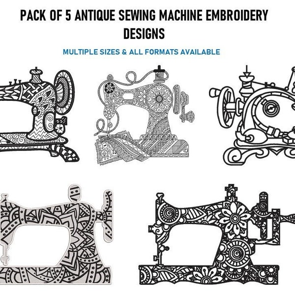 Sewing Machine Embroidery Pack of 5 Antique Sewing Machine Embroidery Design Machine Embroidery DST PES Files Instant Download.