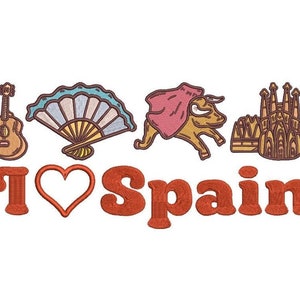 J'aime la broderie Machine de l'Espagne J'aime le motif de broderie de l'Espagne Motif de broderie des amoureux de l'Espagne PES, DST, fichiers Téléchargement numérique instantané