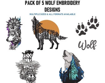 Wolf Machine Embroidery Design Pack of five Wolf Embroidery Design Wolf Embroidery Design DST,PES Files Instant Digital Download.