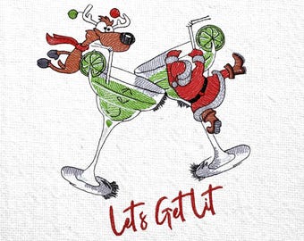 Lets Get Lit Embroidery Design Christmas Wine Glass Embroidery Pattern Santa Embroidery File Reindeer Embroidery Pattern Cocktail Embroidery