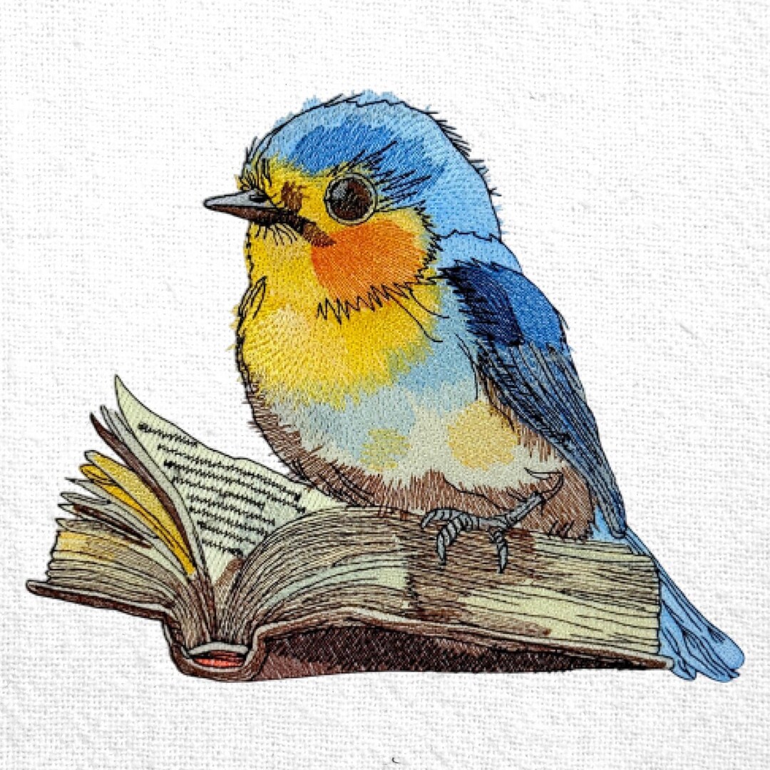 Bluebird Reading Book Embroidery Design Colorful Blue Bird Embroidery ...
