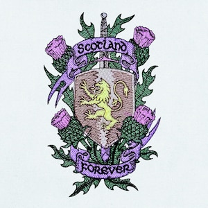 Scotland Forever Crest Embroidery Design Scottish Thistle Flower Embroidery Pattern Machine Embroidery Files Instant Download Multiple Sizes