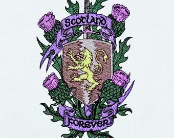 Diseño de bordado con el escudo de Escocia para siempre, patrón de bordado de flor de cardo escocés, archivos de bordado a máquina, descarga instantánea, varios tamaños