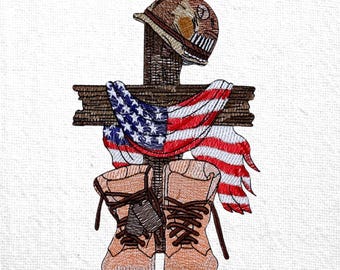 Maskinbroderidesign för veterandagen, 4 juli-broderi, patriotisk design, broderimönster för amerikansk flagga, broderidesign för militärstövlar