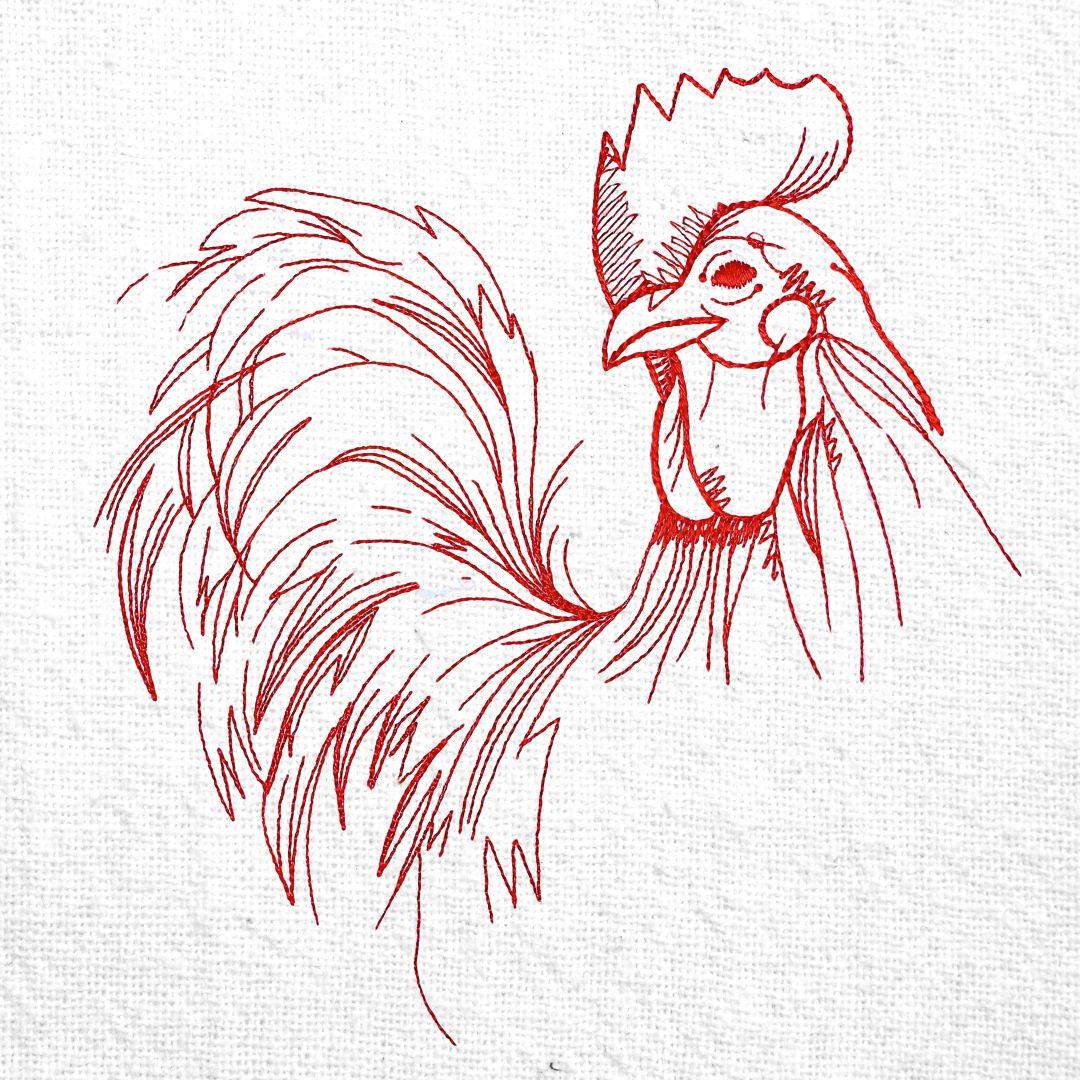 Chicken Redwork File Redwork Rooster Machine Embroidery Design Rooster Embroidery Files ...