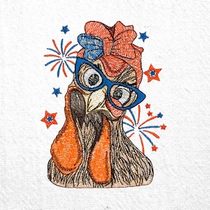 Funny Chicken Embroidery Design Independence Day Embroidery Pattern 4th of July Embroidery Design Rooster Embroidery File Patriotic Chicken