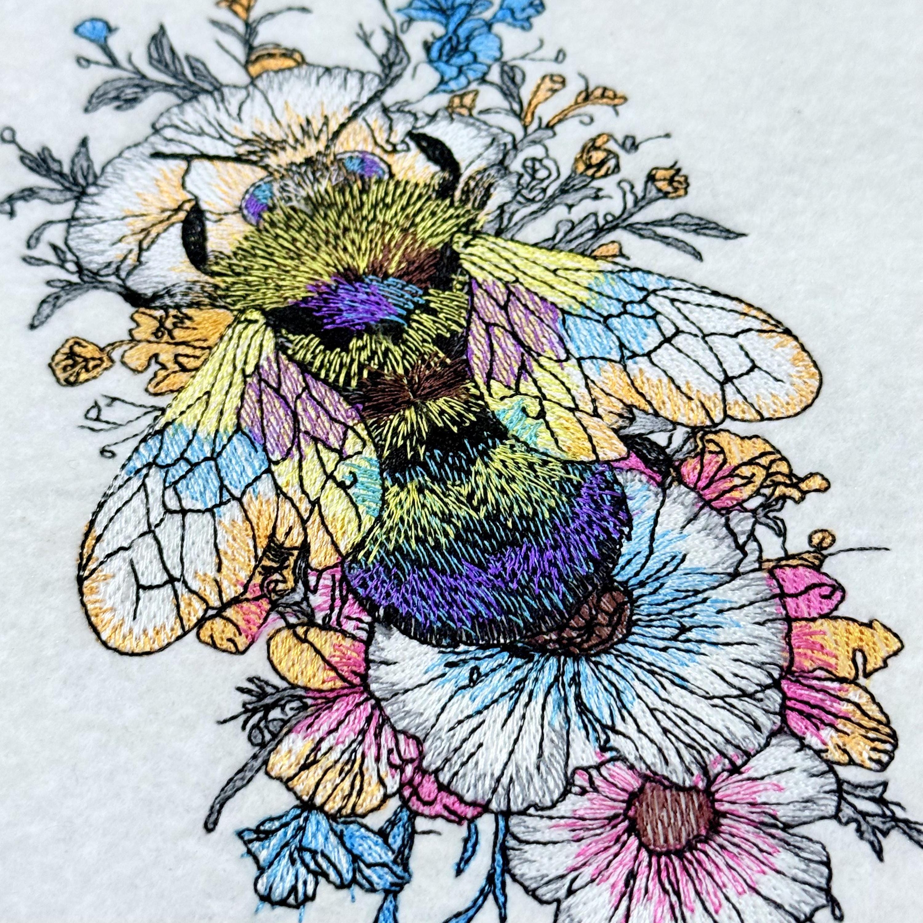 Floral Bee Machine Embroidery Design Honey Bee Embroidery Pattern ...