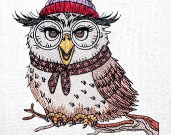 Reading Owl With Glasses Machine Embroidery Design Wise Owl Embroidery Pattern Reading Owl Embroidery File Owl Sitting Embroidery Pattern